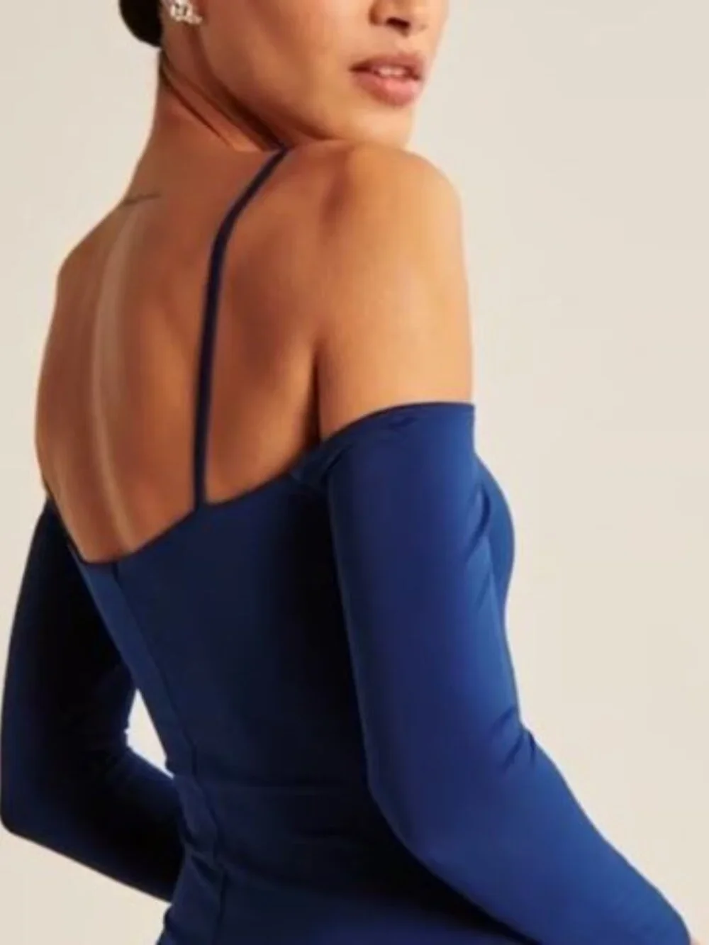 NWT Abercrombie & Fitch Maxi Dress XS Blue Bodycon Off the Shoulder Square Neck